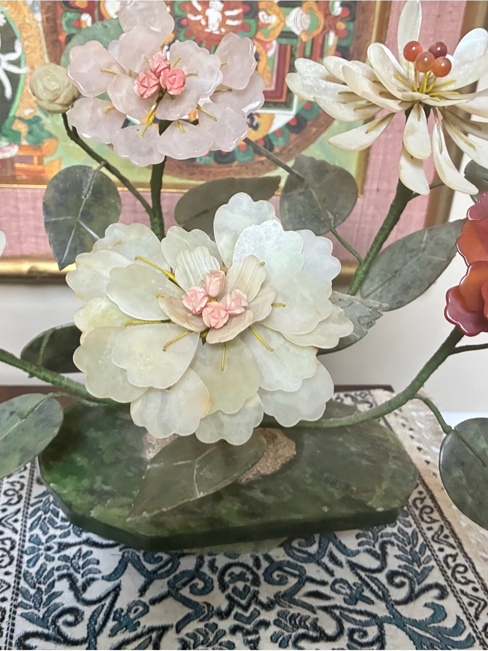 Jade glass Multicolor Stone Flower Sculpture decor accent plant - Picture 10 of 10